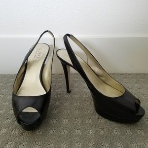 Guess Black Leather Peep Toe Pumps